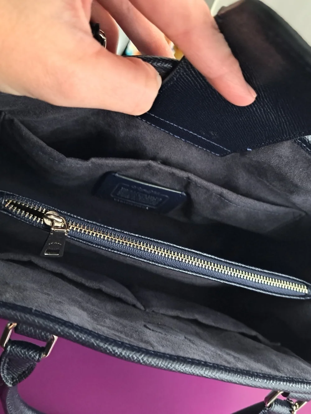 Coach‎ Margot Carryall Light Blue and Black Leather Satchel with Tag